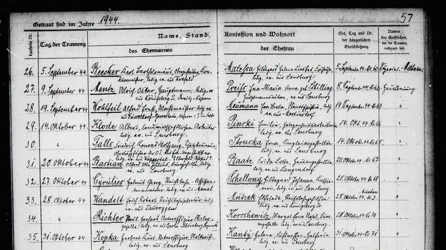 Ostatnia strona księgi Stadt z 1944 roku, Mragowo