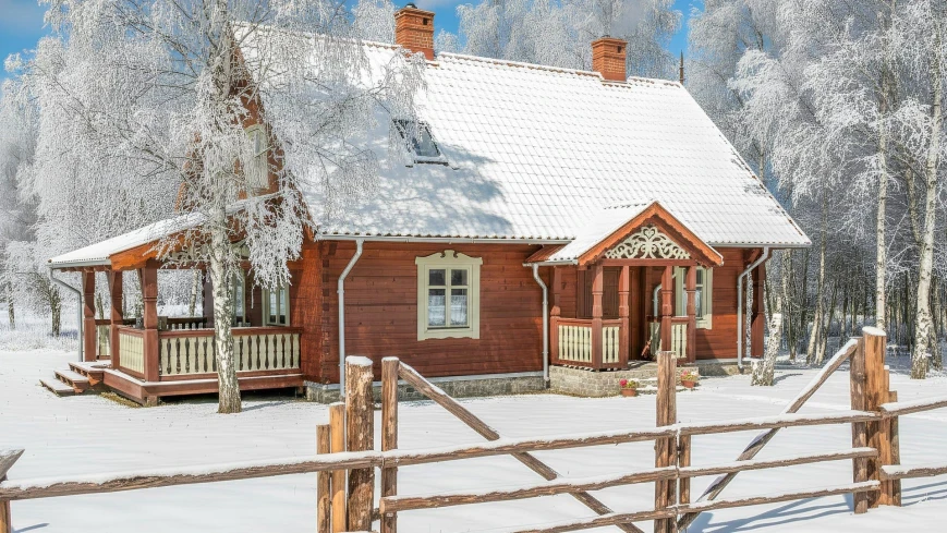 Domy zbudowane z dokładnym odtworzeniem tradycyjnej mazurskiej architektury drewnianej - 