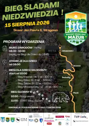 Wielki finał Biegowego Grand Prix Mazur 2026. Mrągowo zaprasza na Bieg Śladami Niedźwiedzia