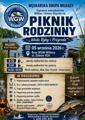 Wędkarska Grupa Wilkasy zaprasza na rodzinny piknik. 5 września zawody, gry i degustacja potraw rybnych