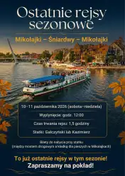 Ostatnie rejsy statkiem z floty Hotelu Robert’s Port: Mikołajki – Śniardwy – Mikołajki / 10-11 października
