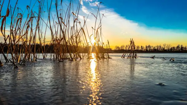 Kolejny zachód nad jeziorem Ryńskim, luty 2023