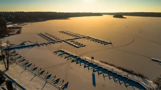 Bełdany, Piaski i Mazurski Raj z lotu ptaka, styczeń 2024 r.