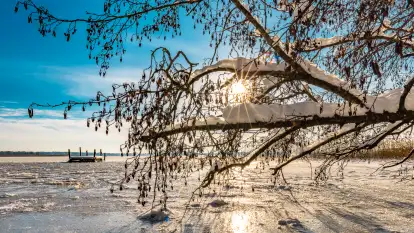Zimowe jezioro Gołdopiwo w okolicach Przerwanek, styczeń 2024 r.