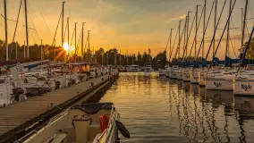 Wieczór i zachód słońca w porcie Keja, Węgorapa, Węgorzewo - zdjęcie 1