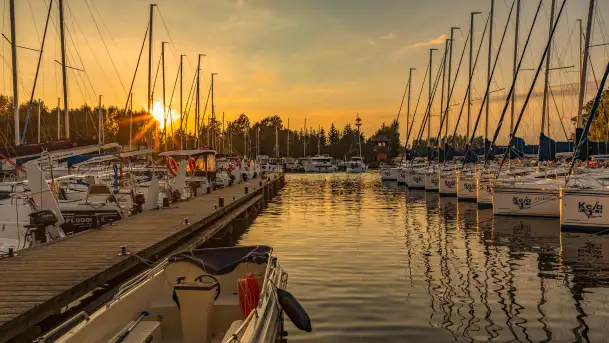 Wieczór i zachód słońca w porcie Keja, Węgorapa, Węgorzewo