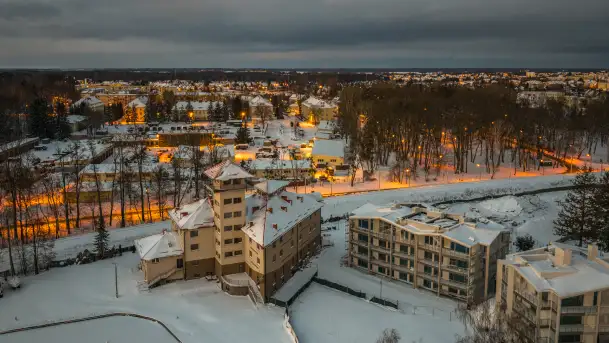 Giżycko pod koniec dnia z drona, styczeń 2026 r.