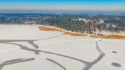 Jezioro Gołdopiwo i Brzezówka z drona, styczeń 2026 r.
