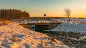 Zimowy zachód słońca nad mazurskimi polami, Cierzpięty, luty 2026 r.