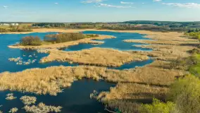 Wiosna nad jeziorem Guber z lotu ptaka, kwiecień 2026 r.