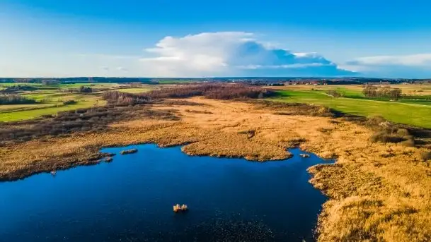 Jesień z lotu ptaka przy jeziorze Tałtowisko i kanale Grunwaldzkim