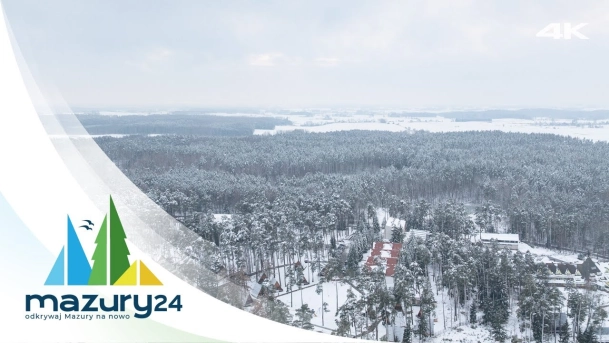 Zimowy przelot dronem nad Resortem Niegocin – Mazury z lotu ptaka