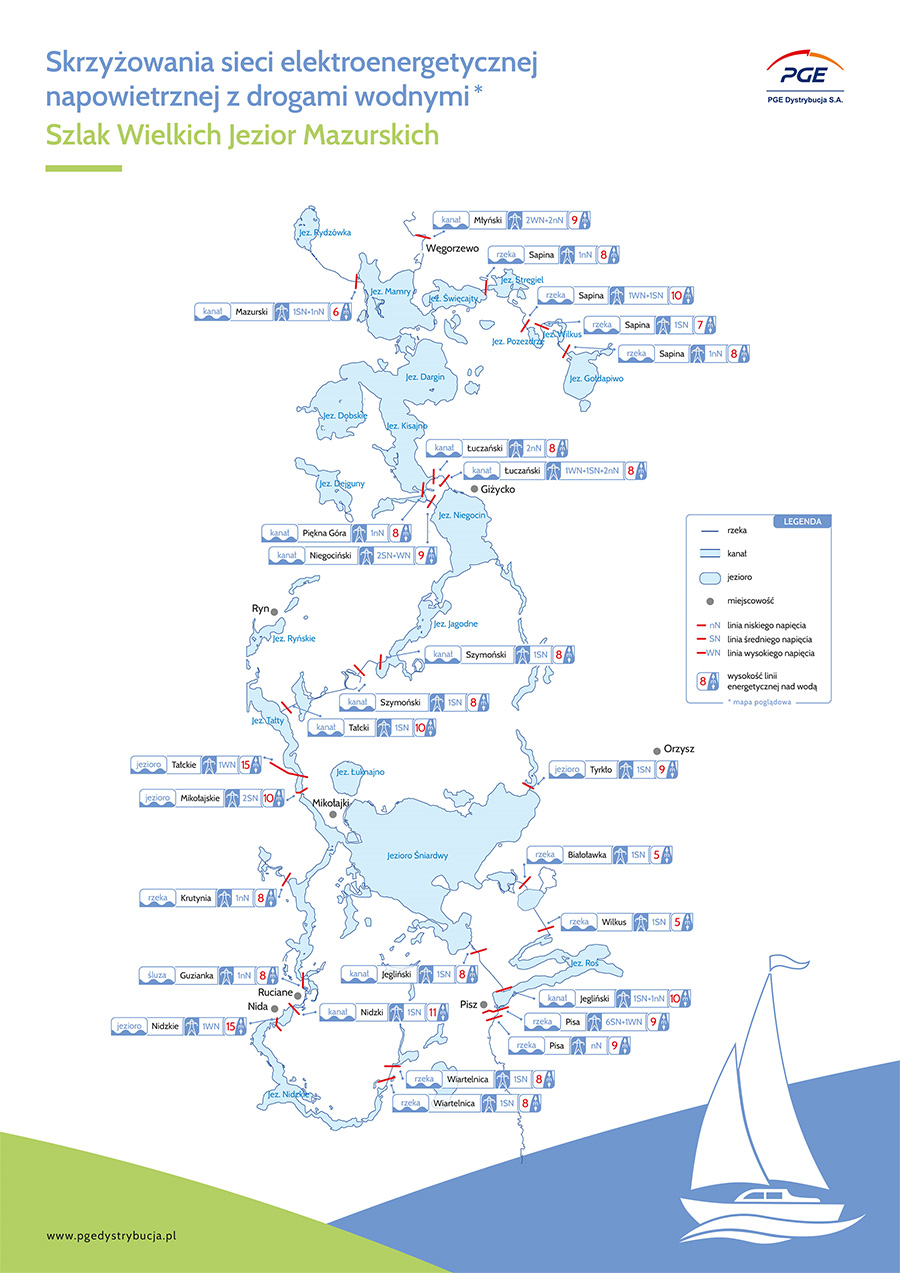 PGE Dystrybucja udostępnia mapy dla mazurskich żeglarzy